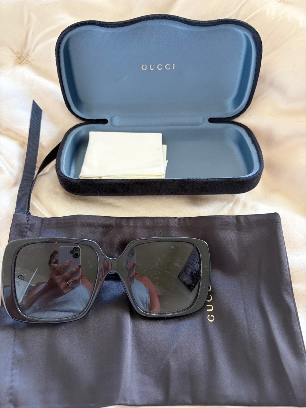 Gucci Black Oversized Square Sunglasses with Dark Lenses